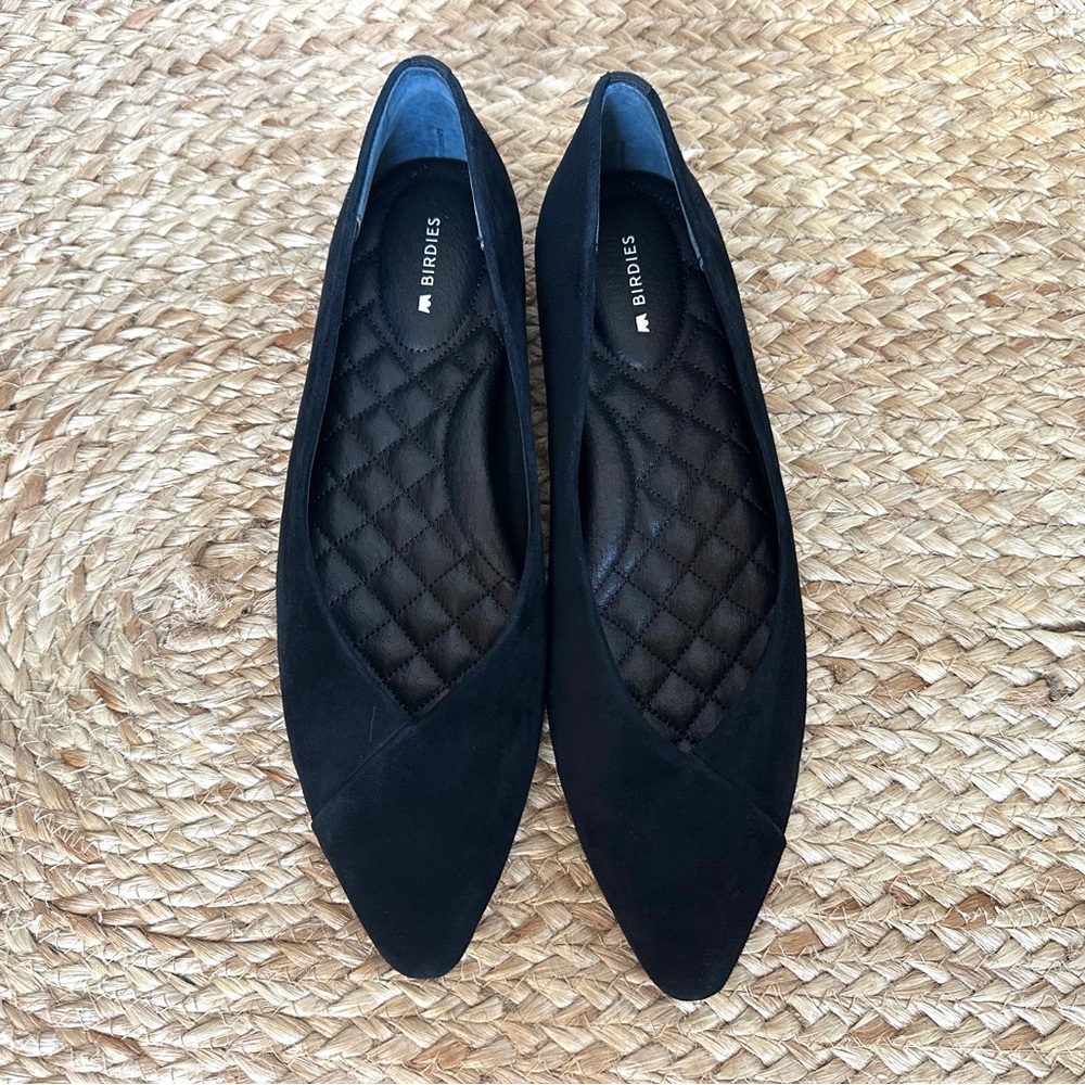 The Birdies Goldfinch Black Suede Flats NWOT